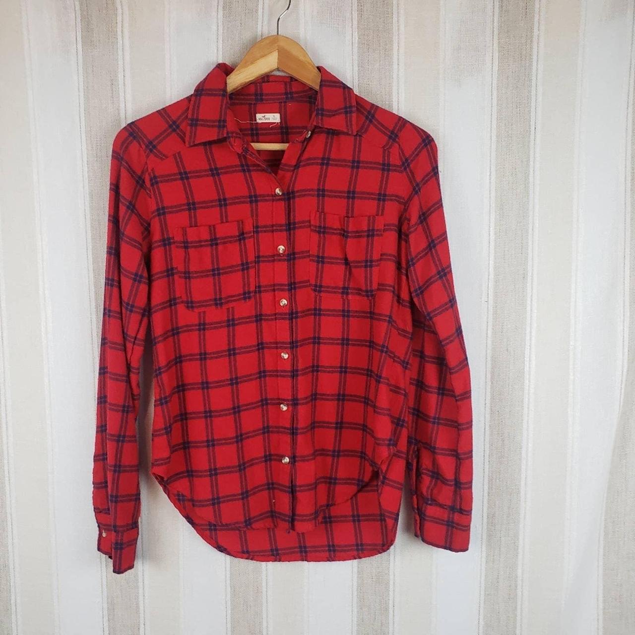 Hollister Plaid Flannel Red Size Extra Small Very... - Depop