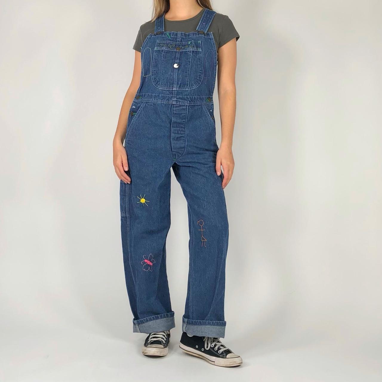 Vintage 80s embroidered overalls! Adjustable straps.... - Depop