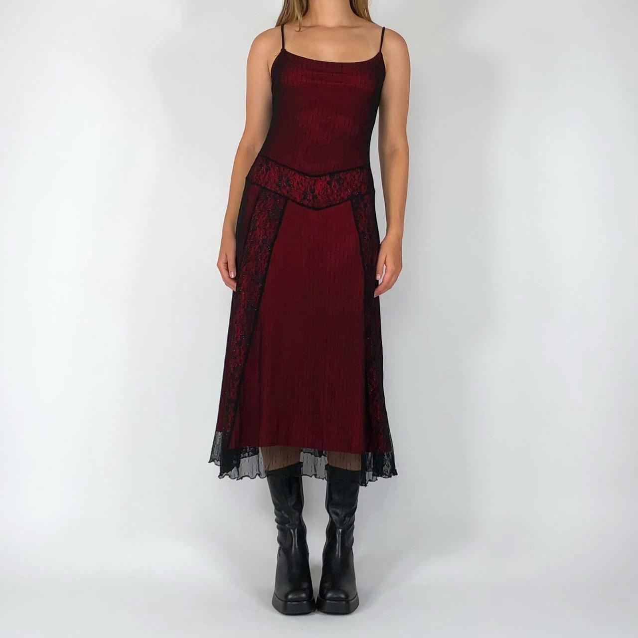 Vintage 90s gothic dress! Red with black mesh... - Depop