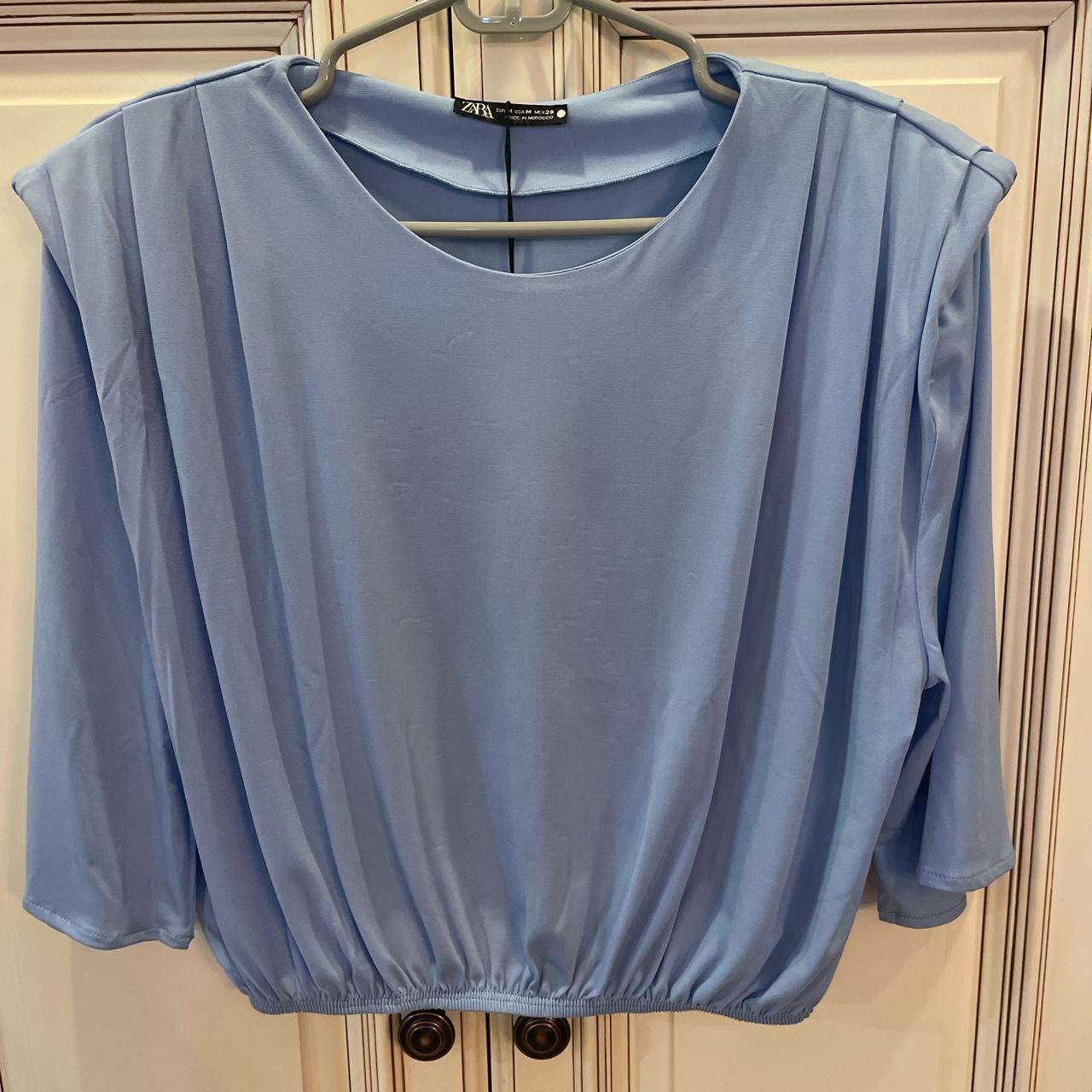 NWT light blue Zara T shirt with shoulder pads.... - Depop