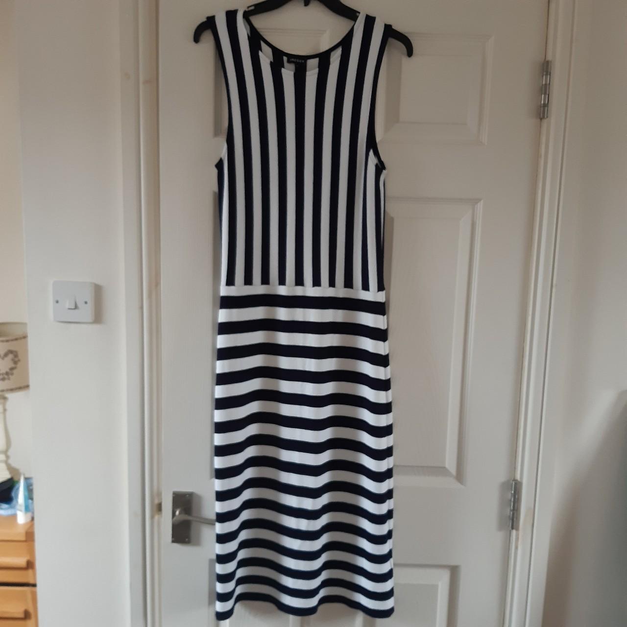 Jaeger monochrome midi dress with asymmetrical... - Depop