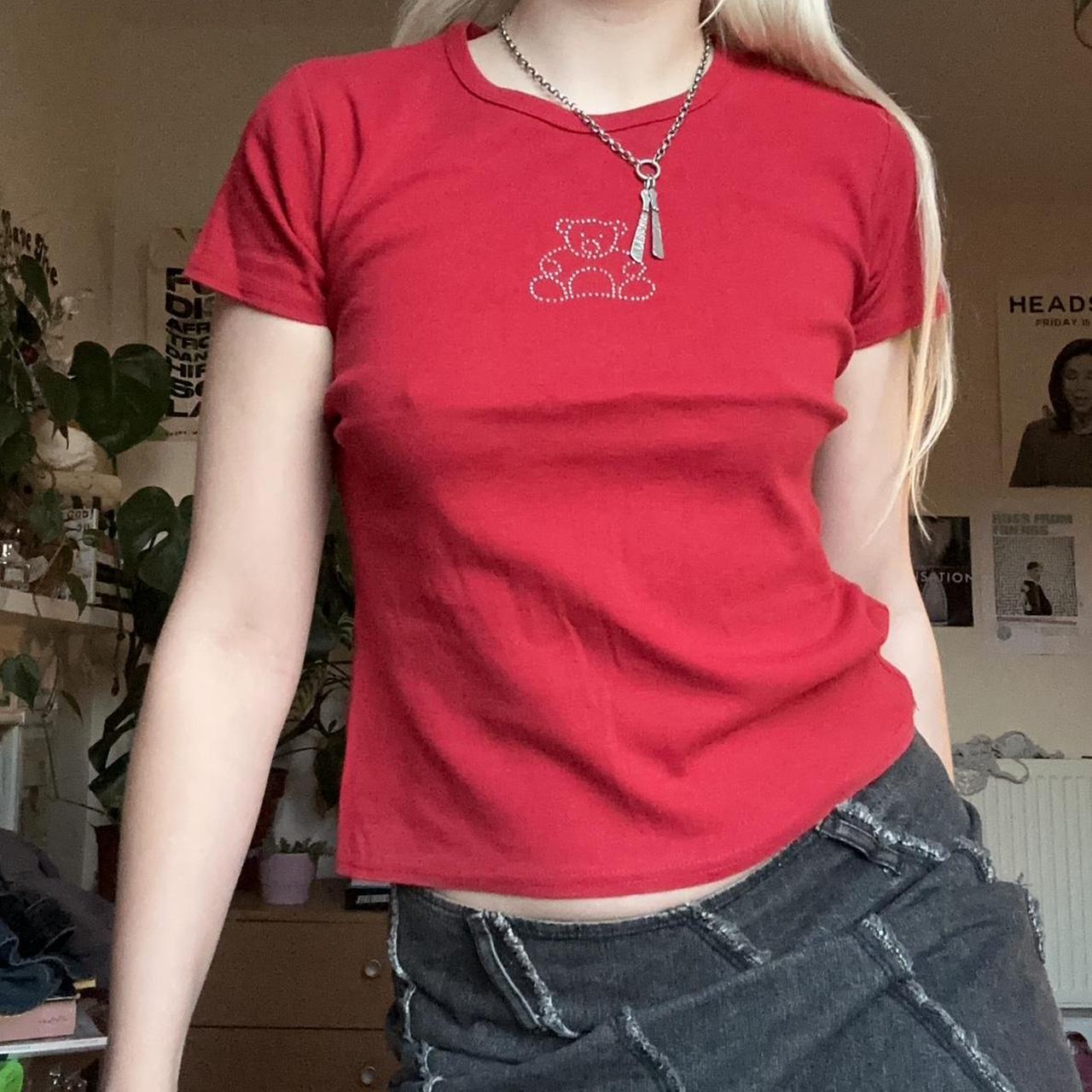 Cache Women's Red and Silver T-shirt | Depop