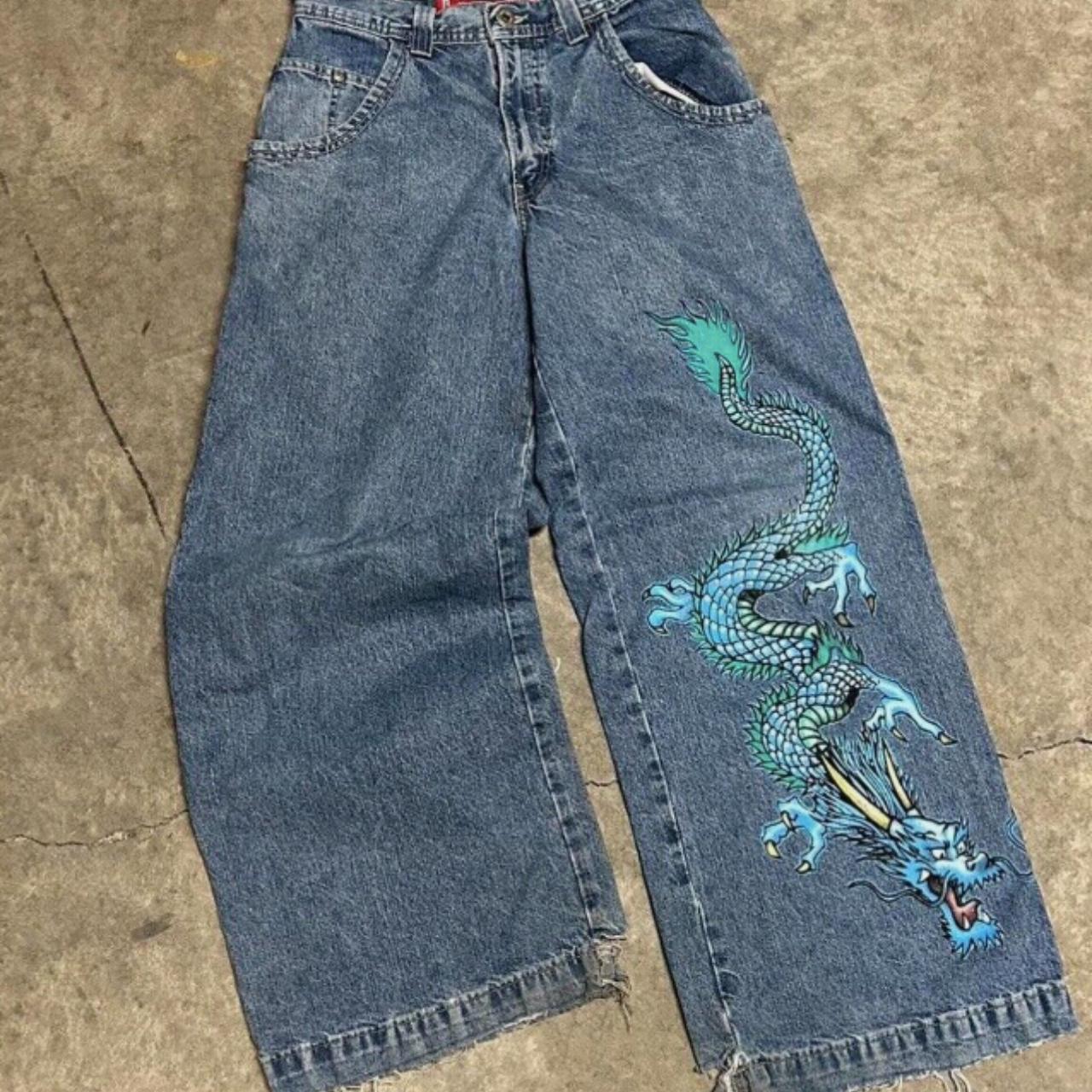 Vintage JNCO Tribals Dragon Print Jeans Size 34x32 - Depop