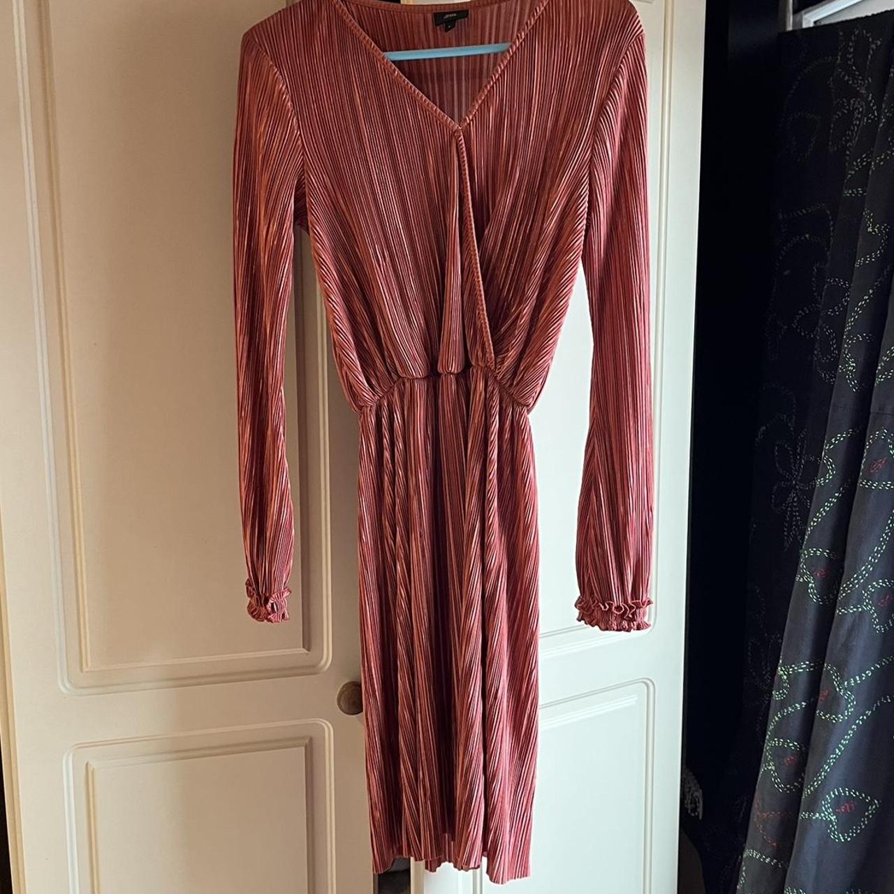 PLISSE MINI DRESS copper/bronze plisse mini dress... Depop