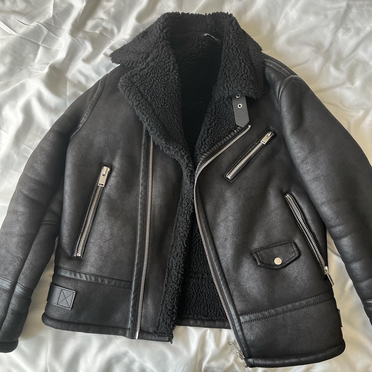 Zara Black Men's Aviator Pilot Flight Jacket /... - Depop