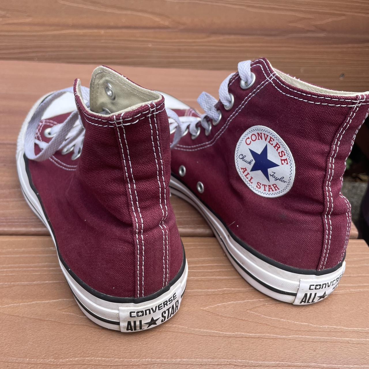 maroon converse worn, i cleaned them and they are... - Depop