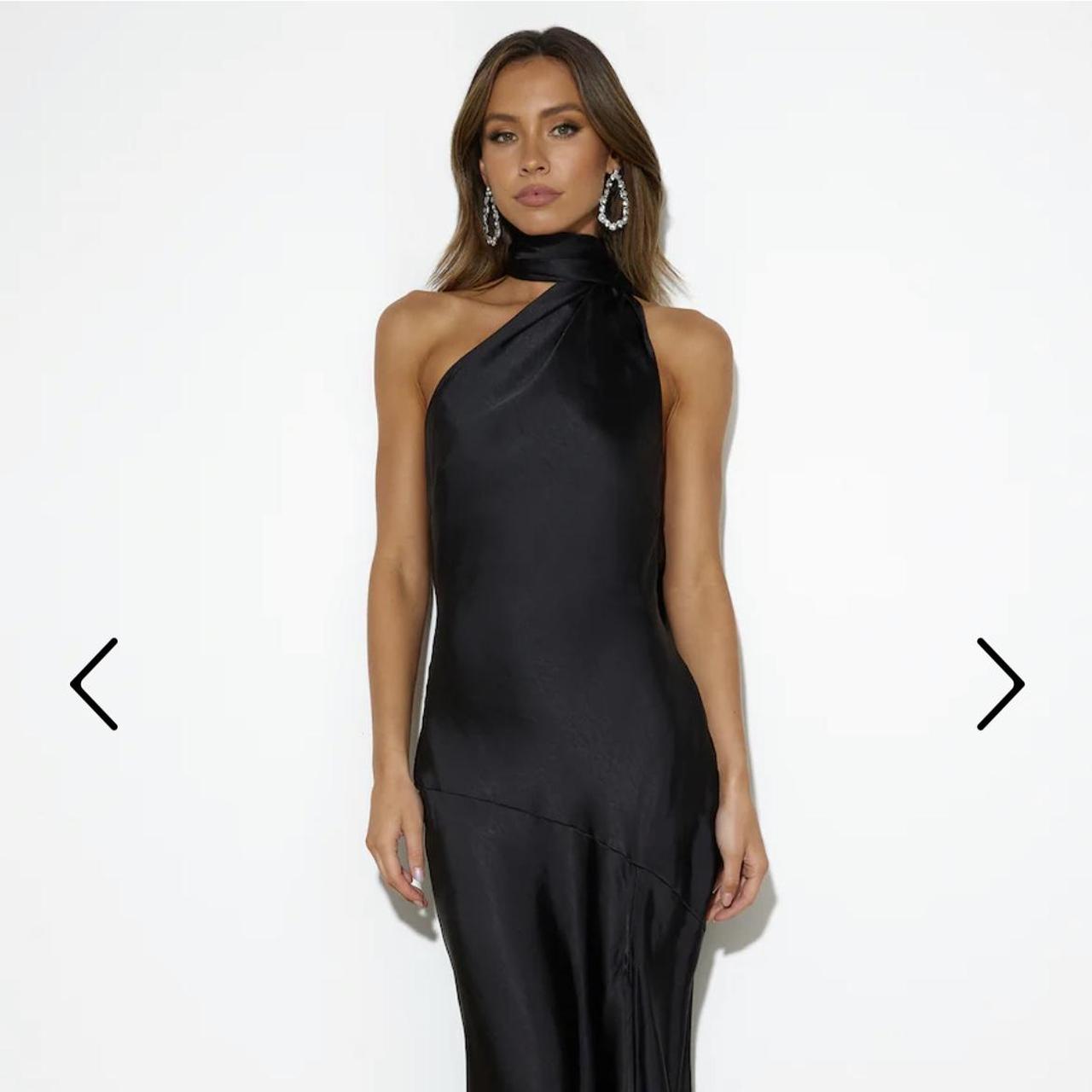 hello molly athenian satin maxi dress black brand... Depop