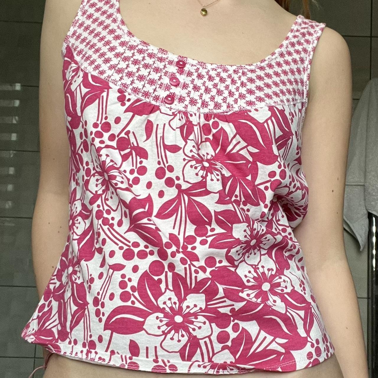 2000s pink tropical patterned cami top so cute for... - Depop