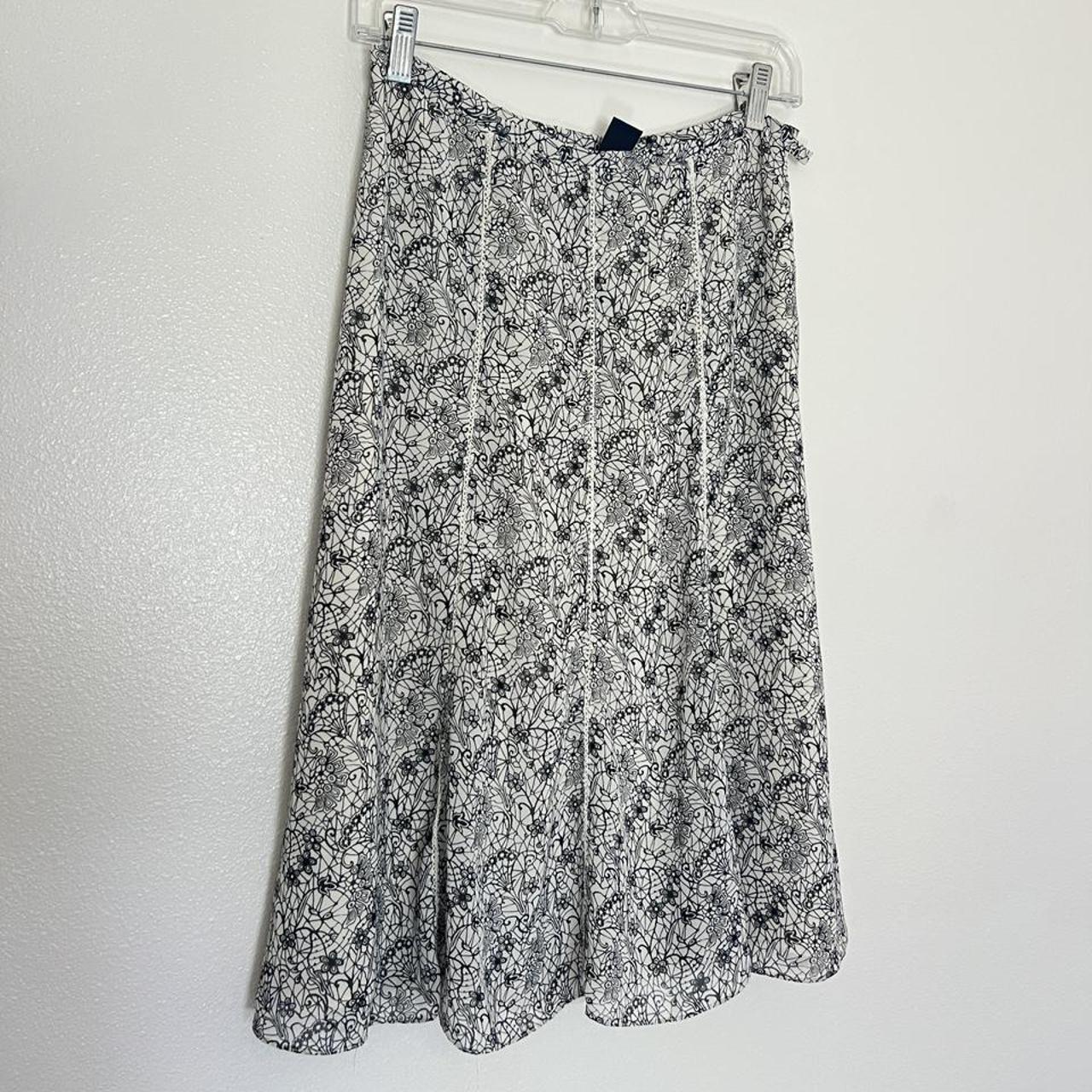 Vintage Jones Wear Midi Skirt Black & White floral... - Depop