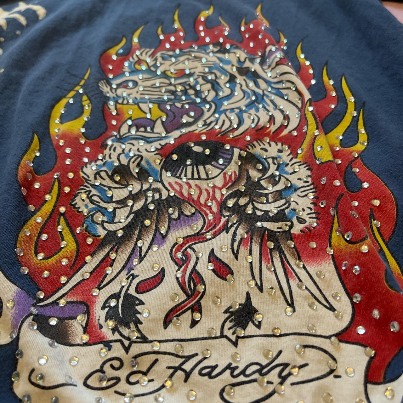 Ed Hardy Men's Blue and Red T-shirt | Depop