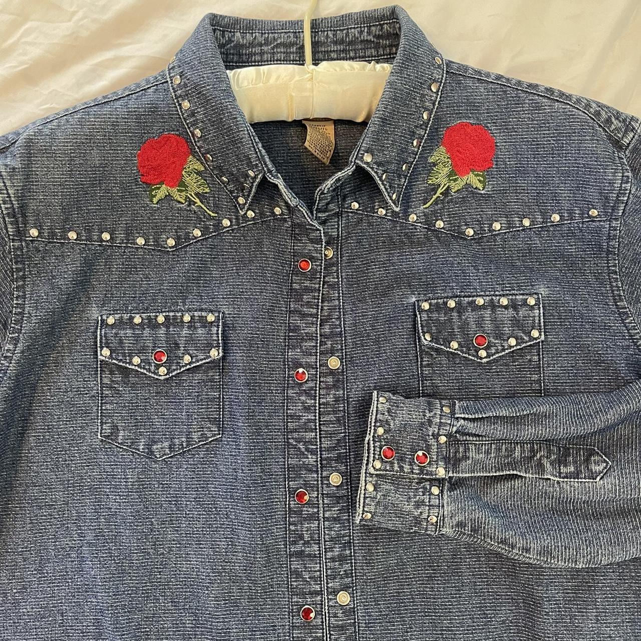 ❤️‍🔥Vintage Western Denim Rose Embroidered Jeweled Depop
