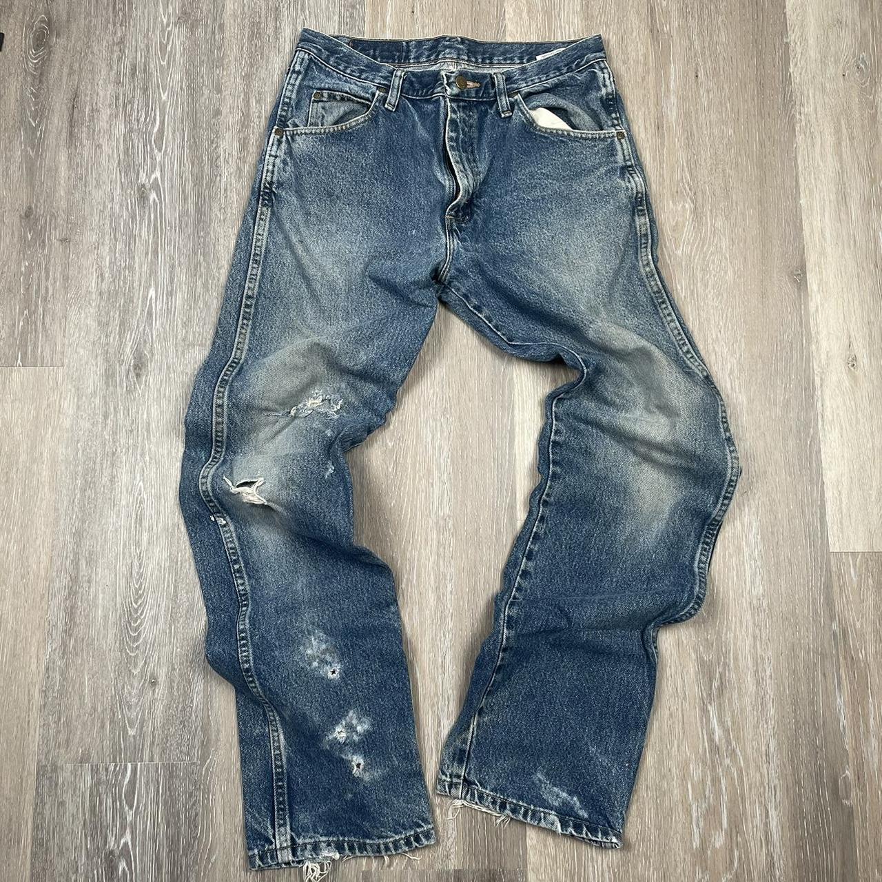 Wrangler 00s distressed jeans Pretty crazy fades... - Depop