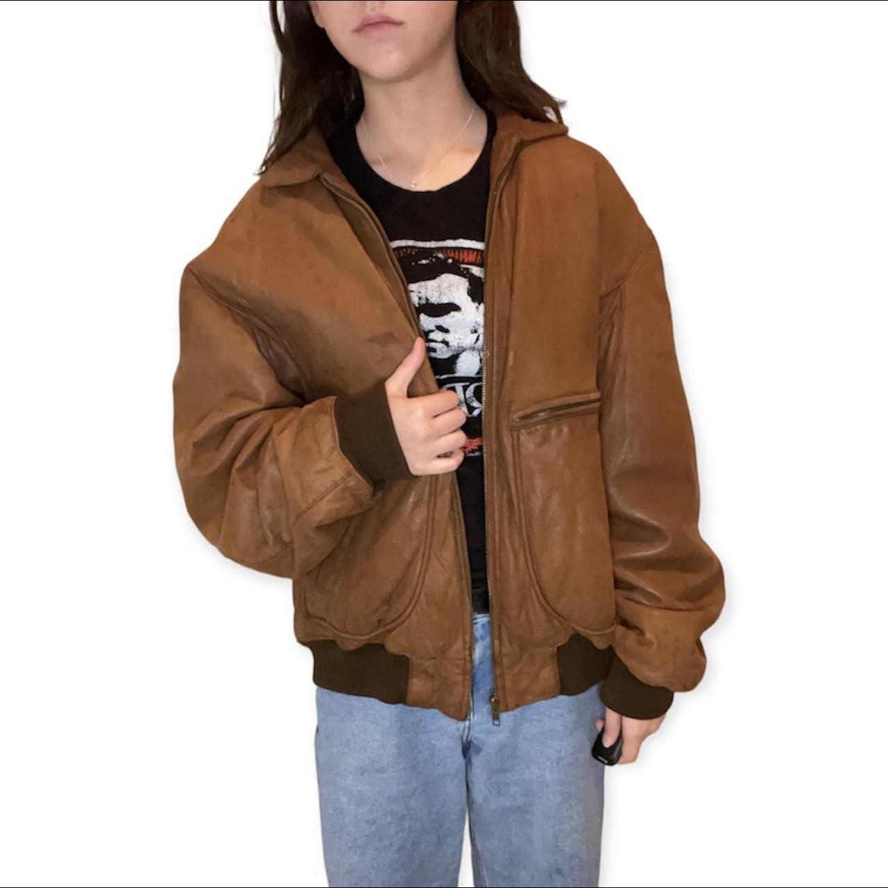 Banana Republic brown leather jacket#N#- gender... - Depop