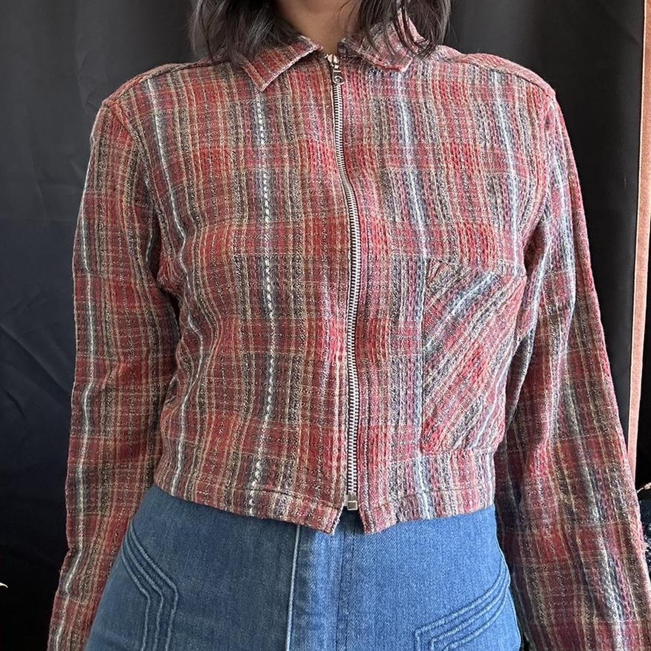 Vintage Cropped Red Plaid zip up Jacket,