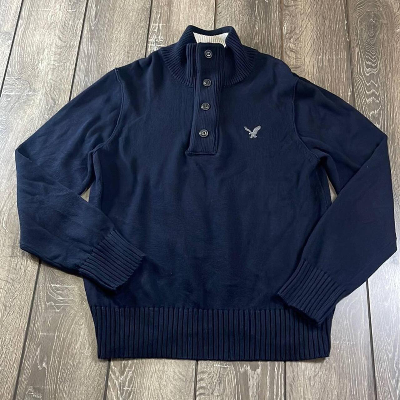 American Eagle Navy Classic Fit Sweater Pullover... - Depop