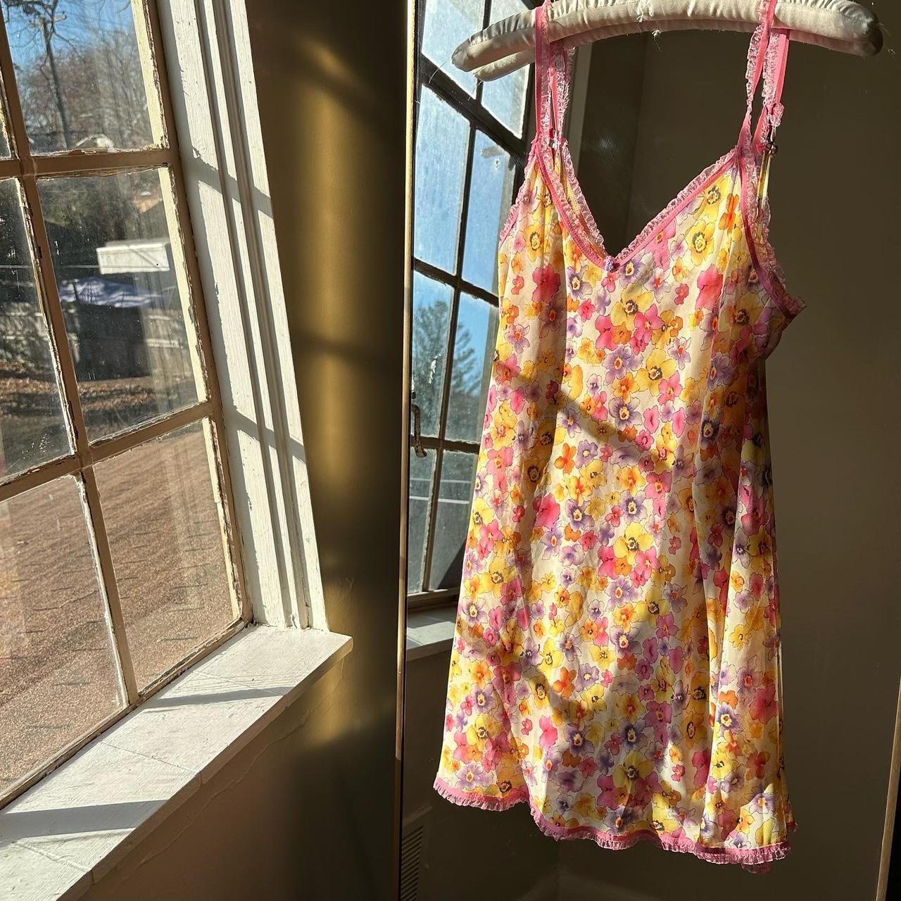 Josie Semi Sheer Floral Slip Dress With Pink Ruffles Depop