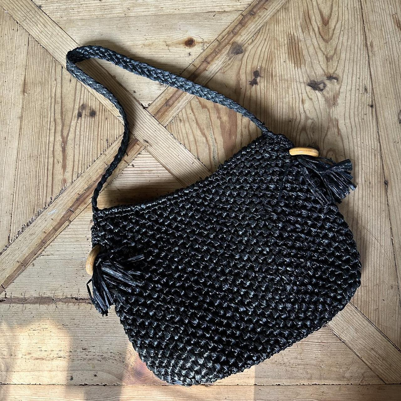 Black vintage Neiman Marcus woven straw shoulder bag Depop