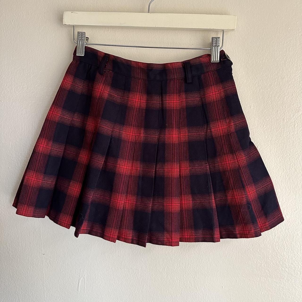 Vptianch red and navy plaid pleated mini skirt. - Depop