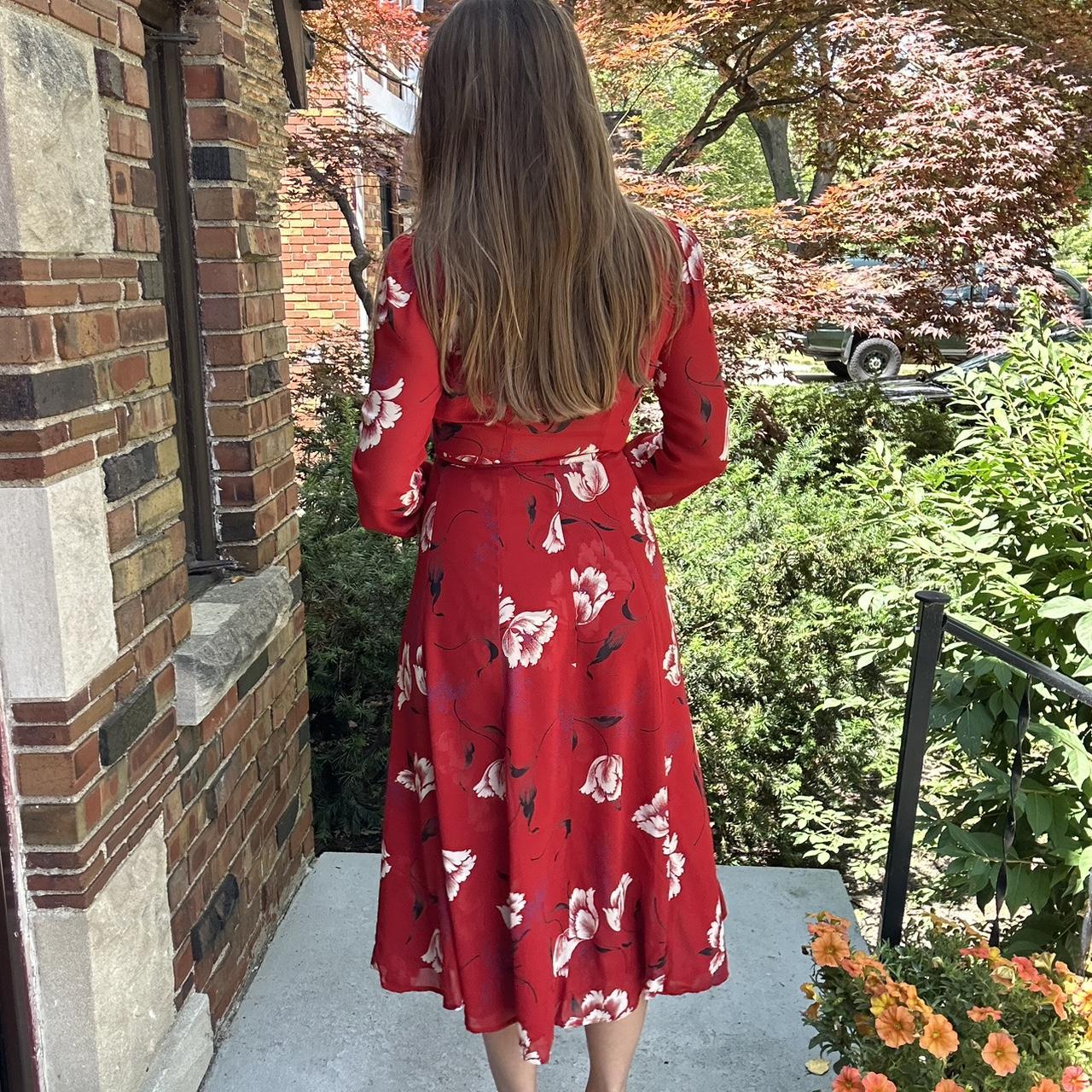 Reformation red floral printed long sleeve wrap | Depop