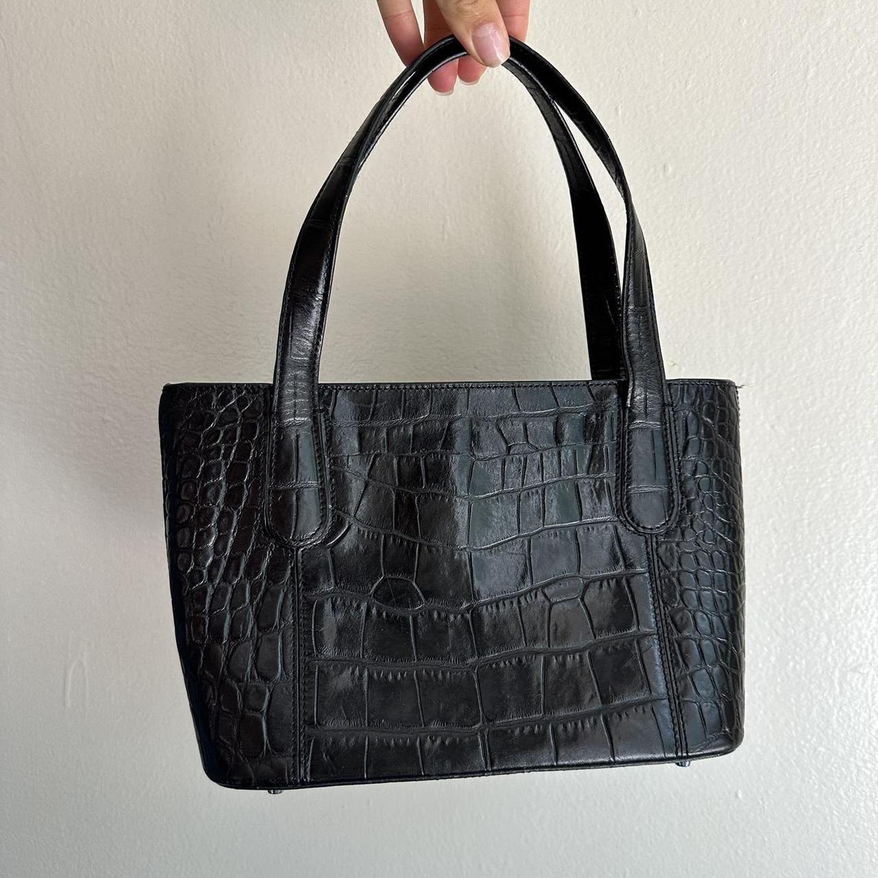 Monsac black genuine leather crocodile embossed