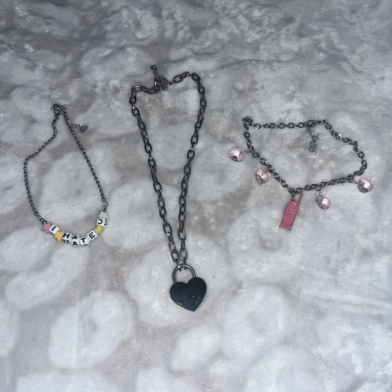 Emo Y2k Necklace Bundle -black Heart Locket... - Depop