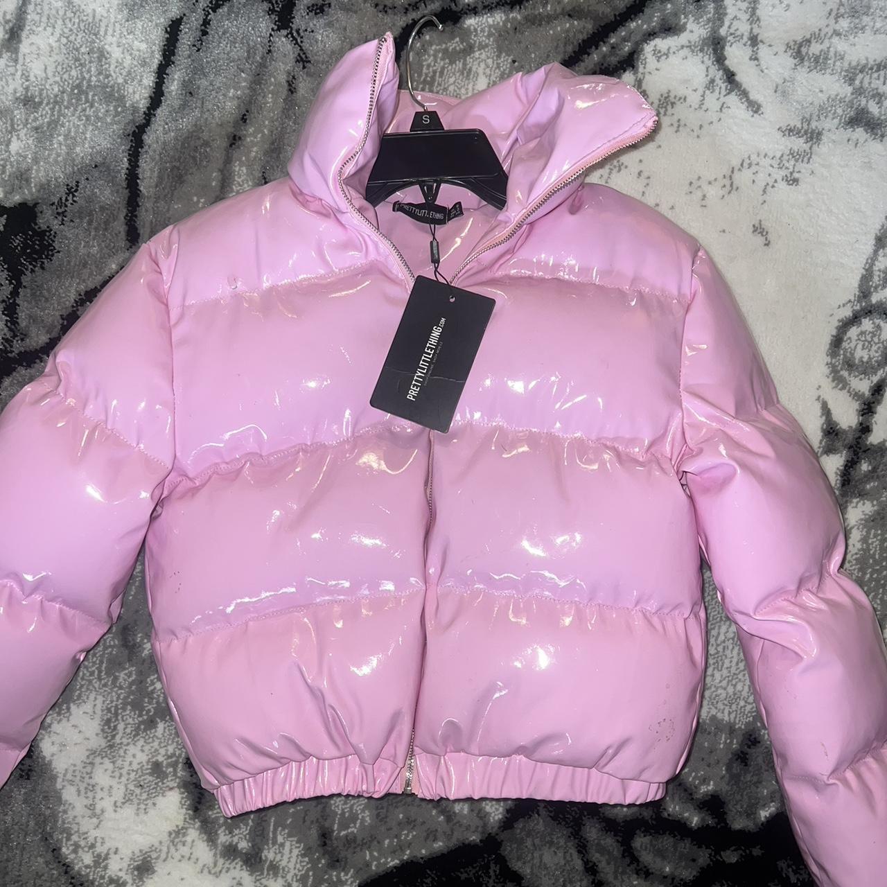 Hot pink vinyl puffer jacket best sale