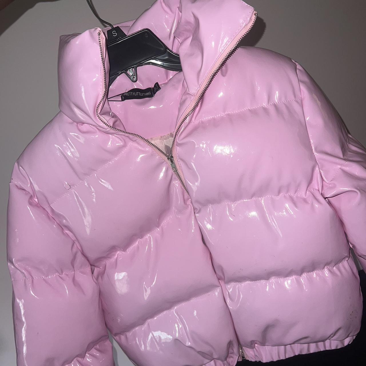 Pink cropped vinyl puffer jacket best sale