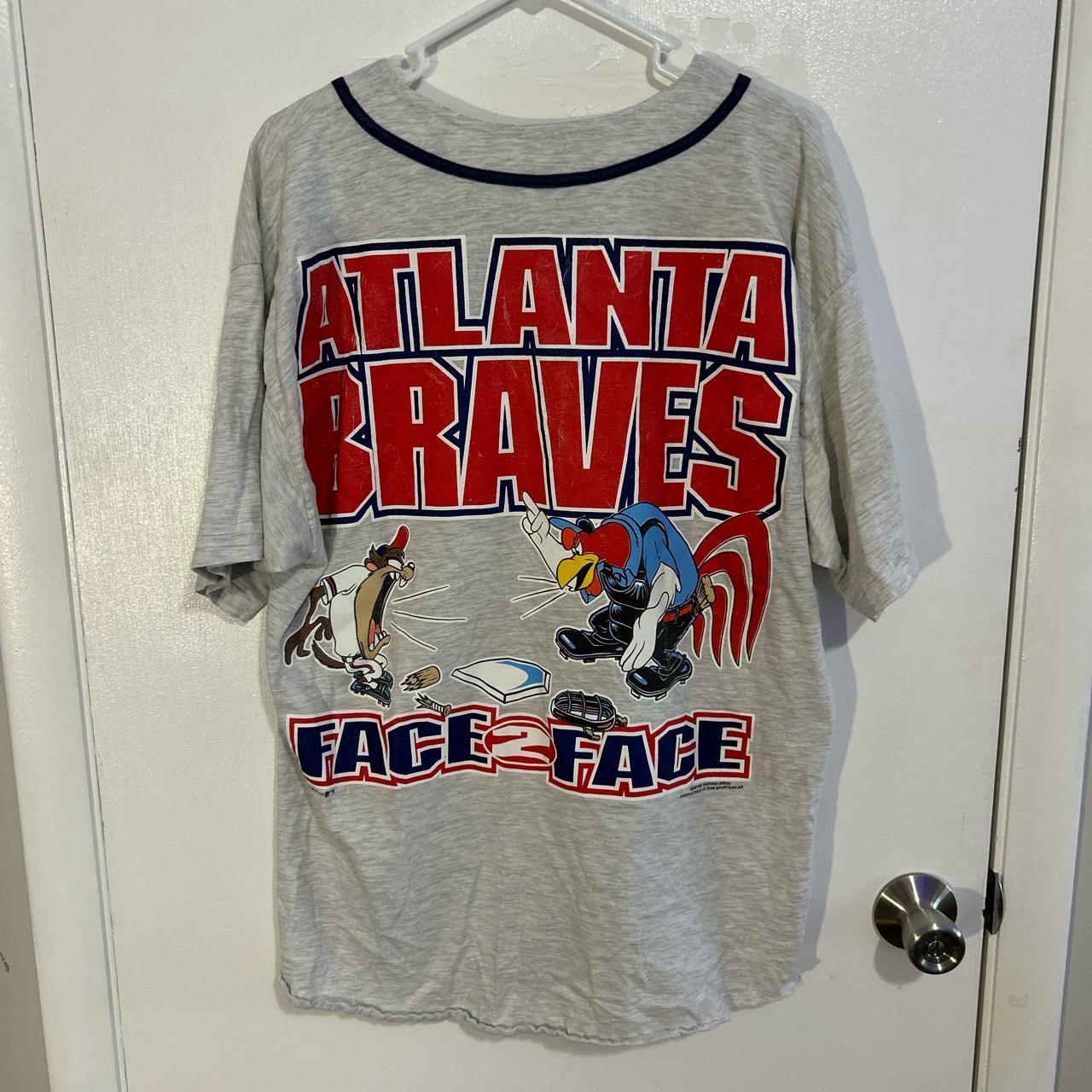 Vintage 1995 Looney Tunes Taz Atlanta Braves Button Depop