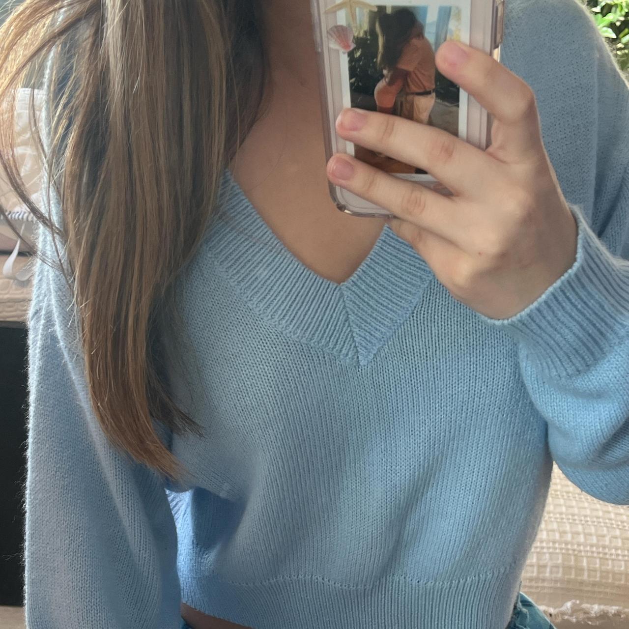 xs, baby blue color, tag got cut off but brand is... | Depop