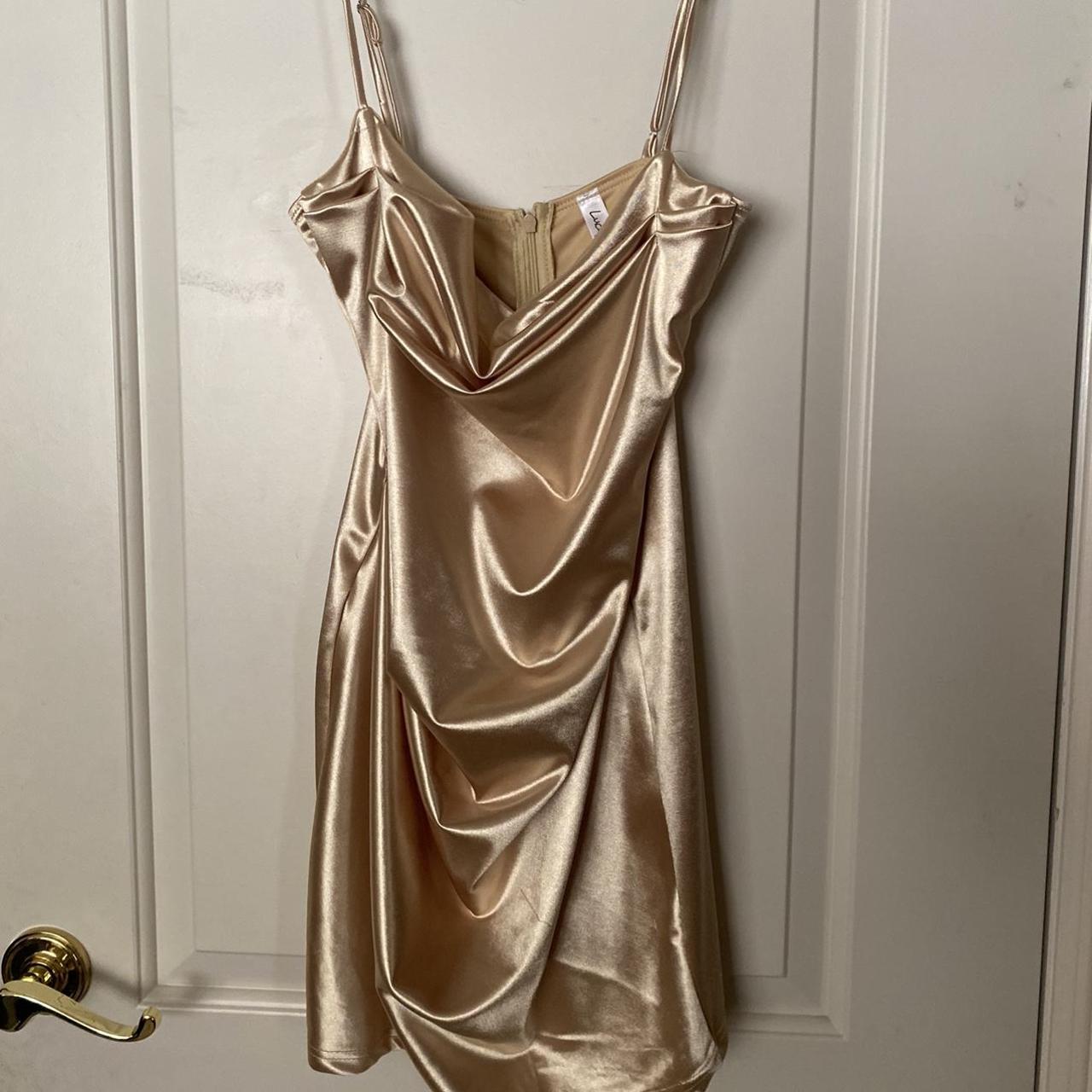 gold / champagne lucy in the sky mini dress size:... - Depop