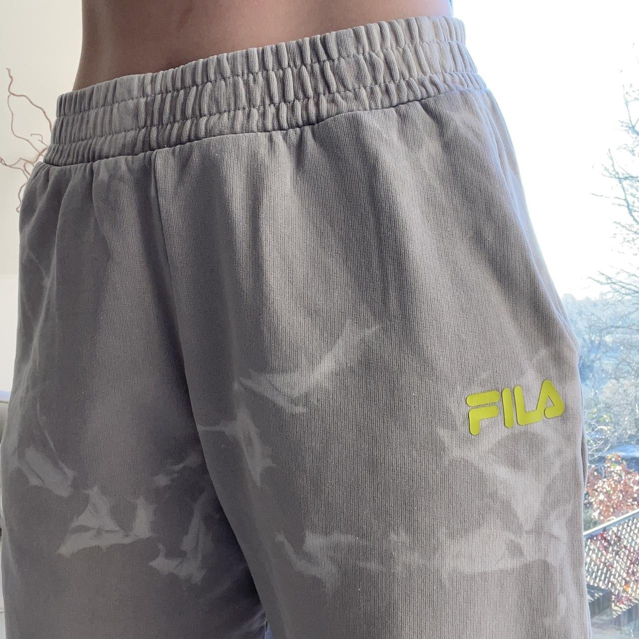 FILA TRACKSUIT BOTTOMS (S)- stone grey marble/acid... - Depop