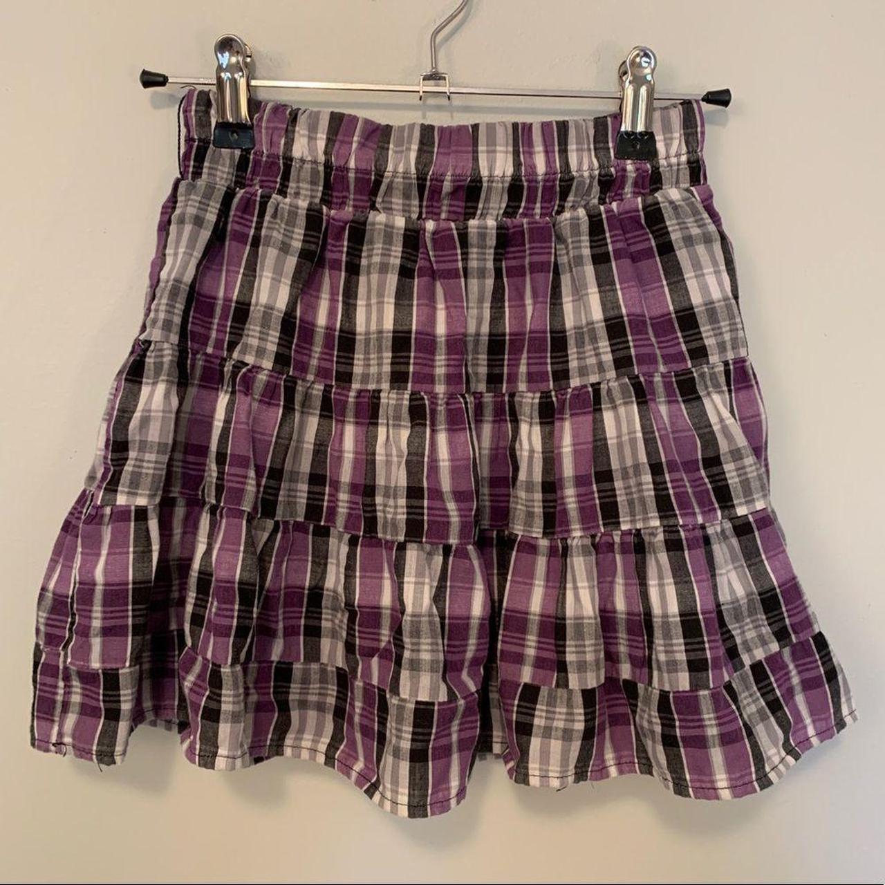 Black white purple plaid skirt sales