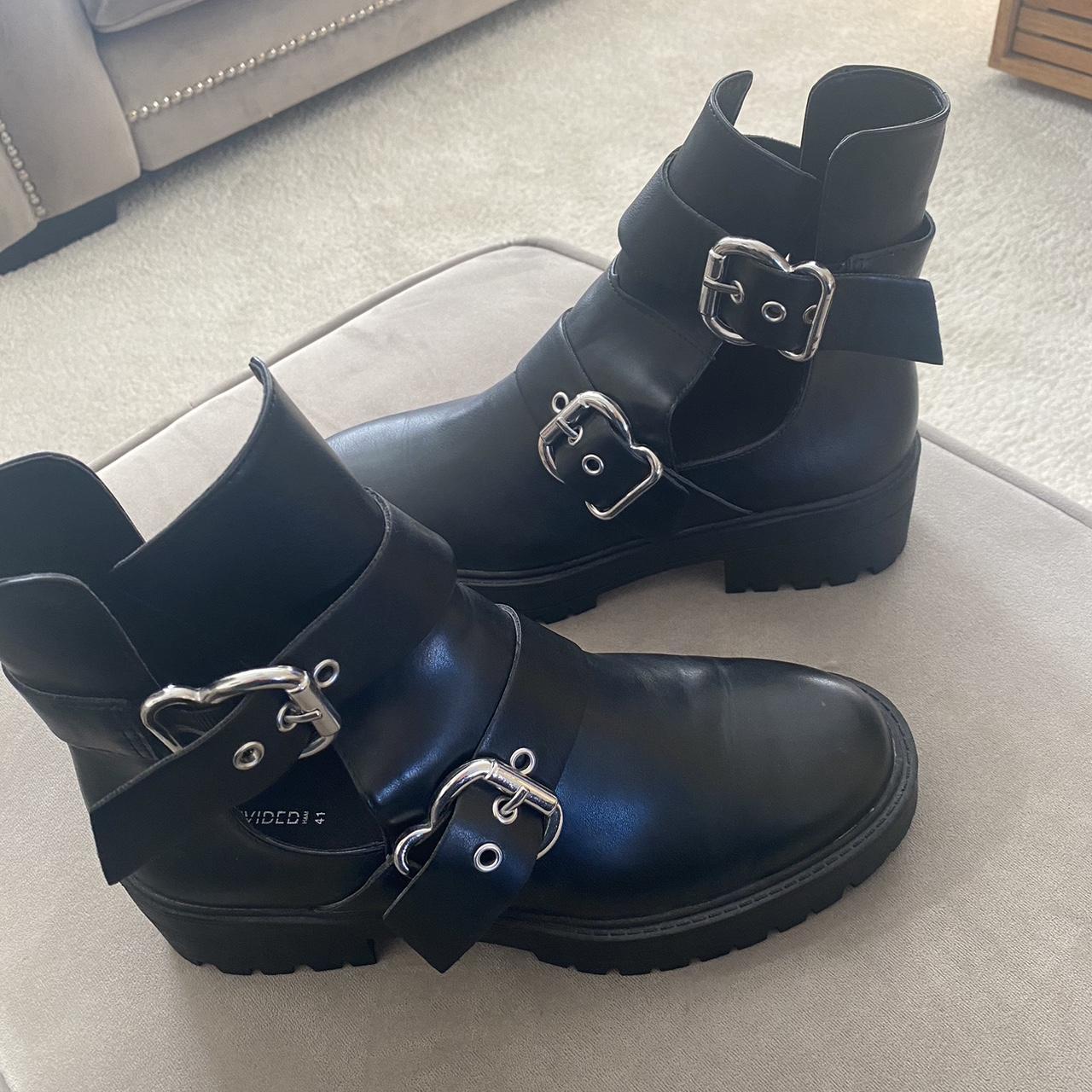 H&M black chunky boots Size UK7 Worn once, in... - Depop