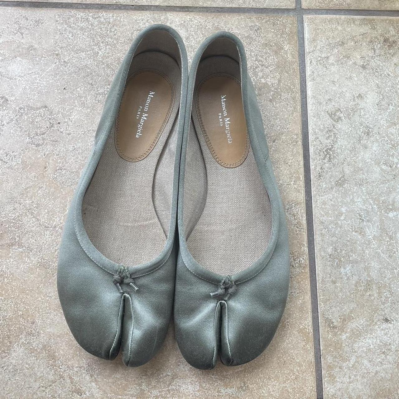 Satin green (listed as cool grey) margiela tabi... - Depop