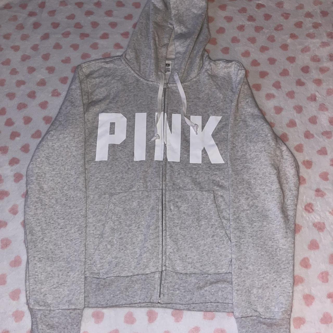 Victoria's Secret Women's Grey and White Hoodie | Depop