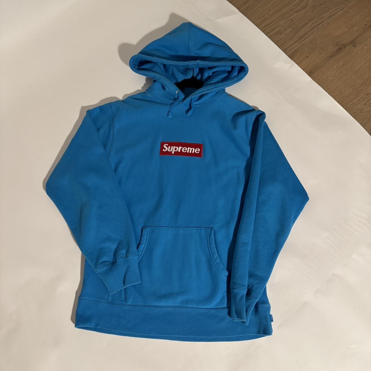 Supreme red on on sale teal box logo hoodie