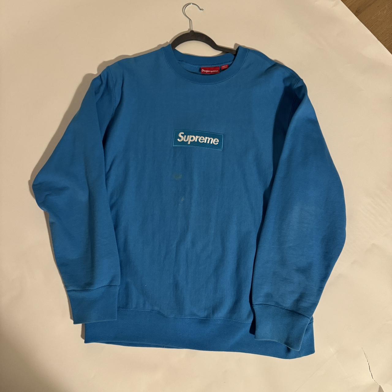 Supreme box logo sweatshirt Baby blue Xl Good Depop