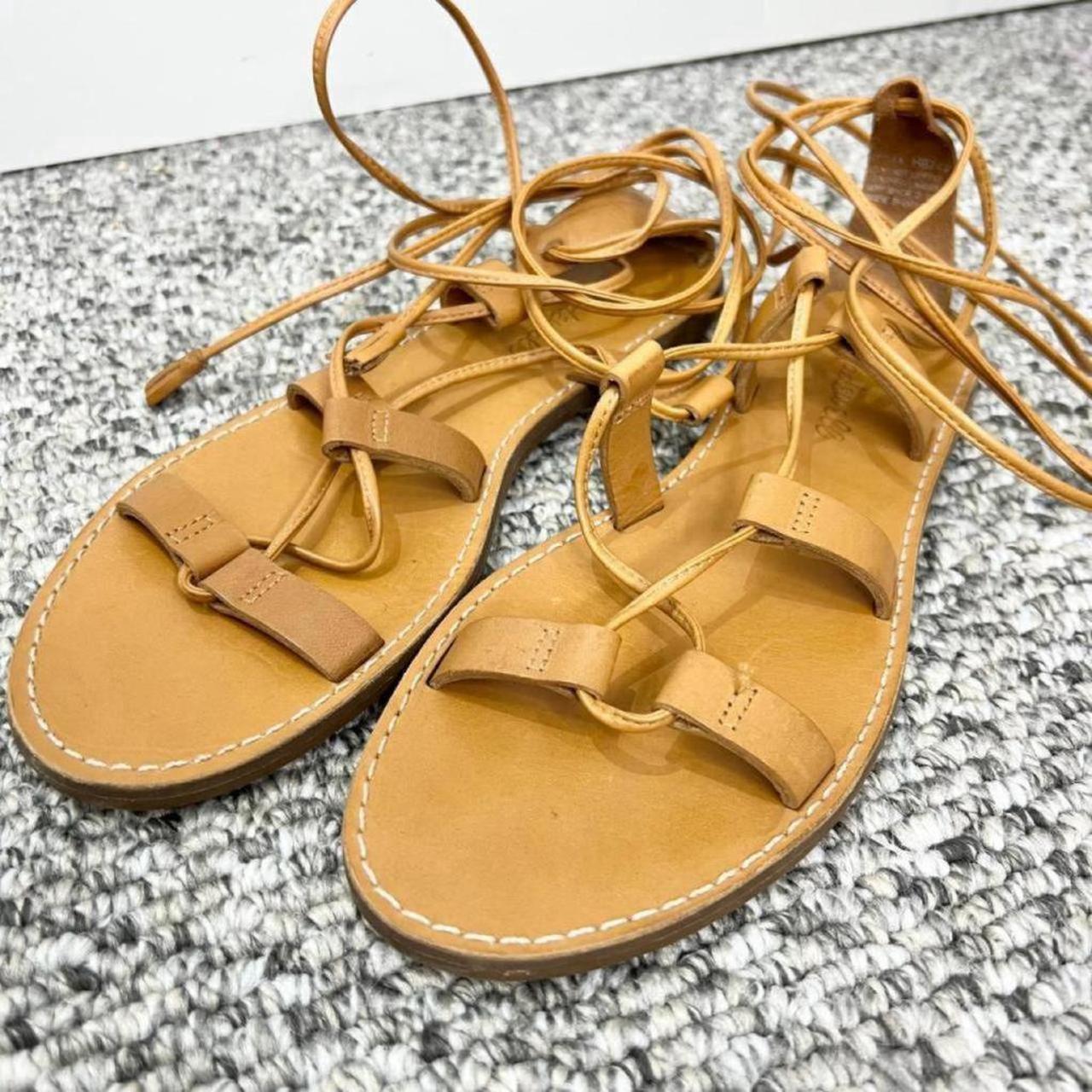 MADEWELL Boardwalk Lace up Sandal tan leather flats Depop