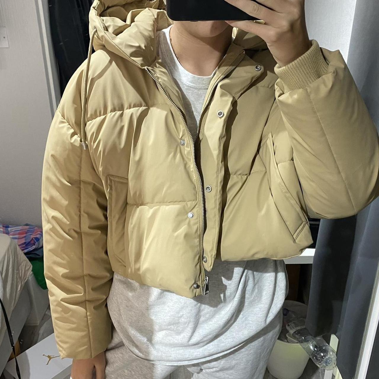 Zara beige puffer jacket size M worn a few times... - Depop