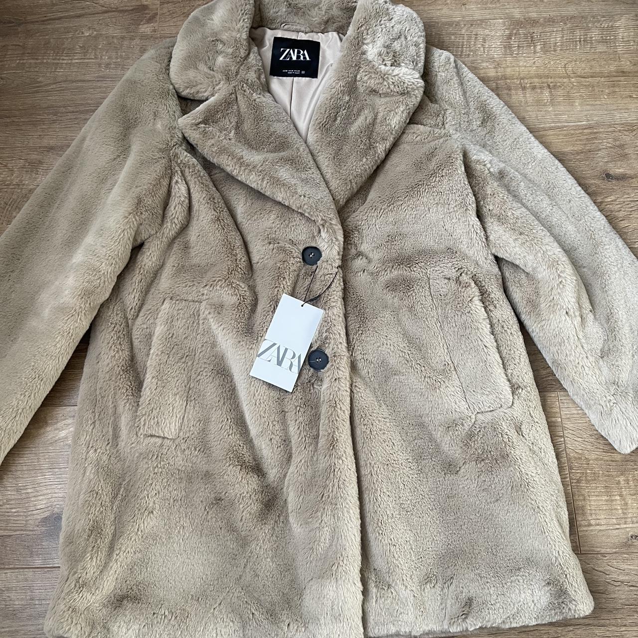 Zara beige faux fur coat Size M & XL available new... - Depop