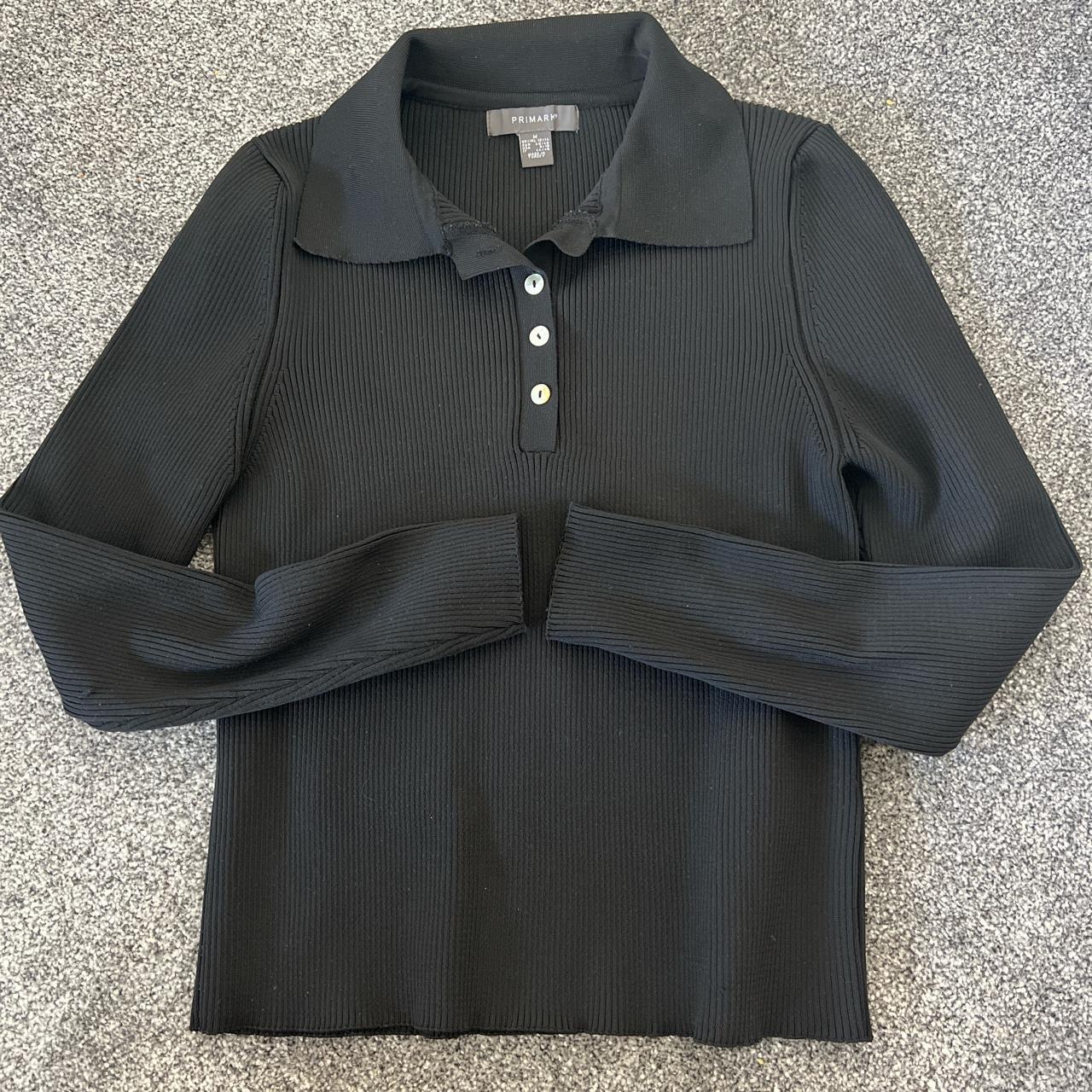 Women’s size medium knit polo shirt Black long... Depop