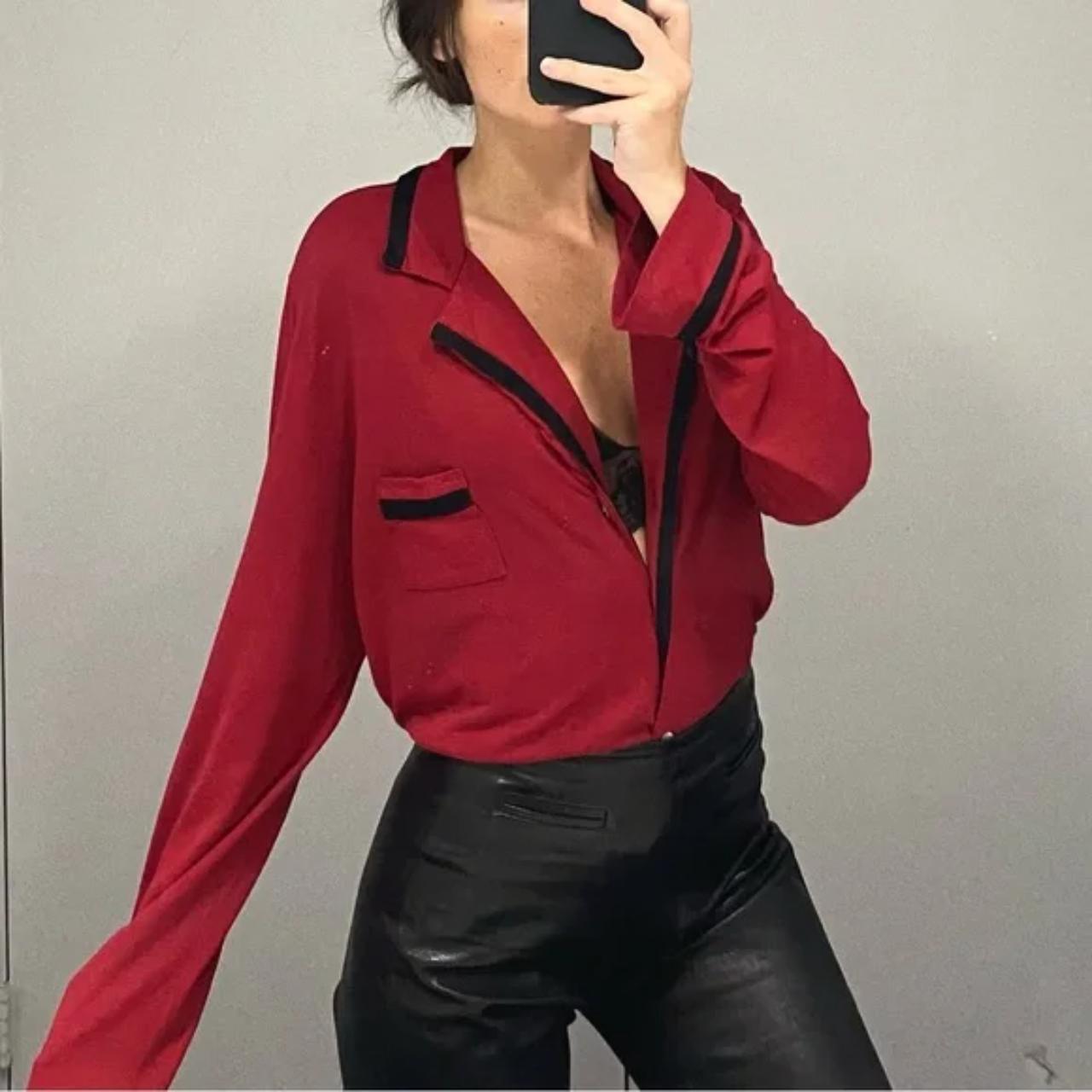 Cosabella Long Sleeve Button Down Pajama Top Red - Depop