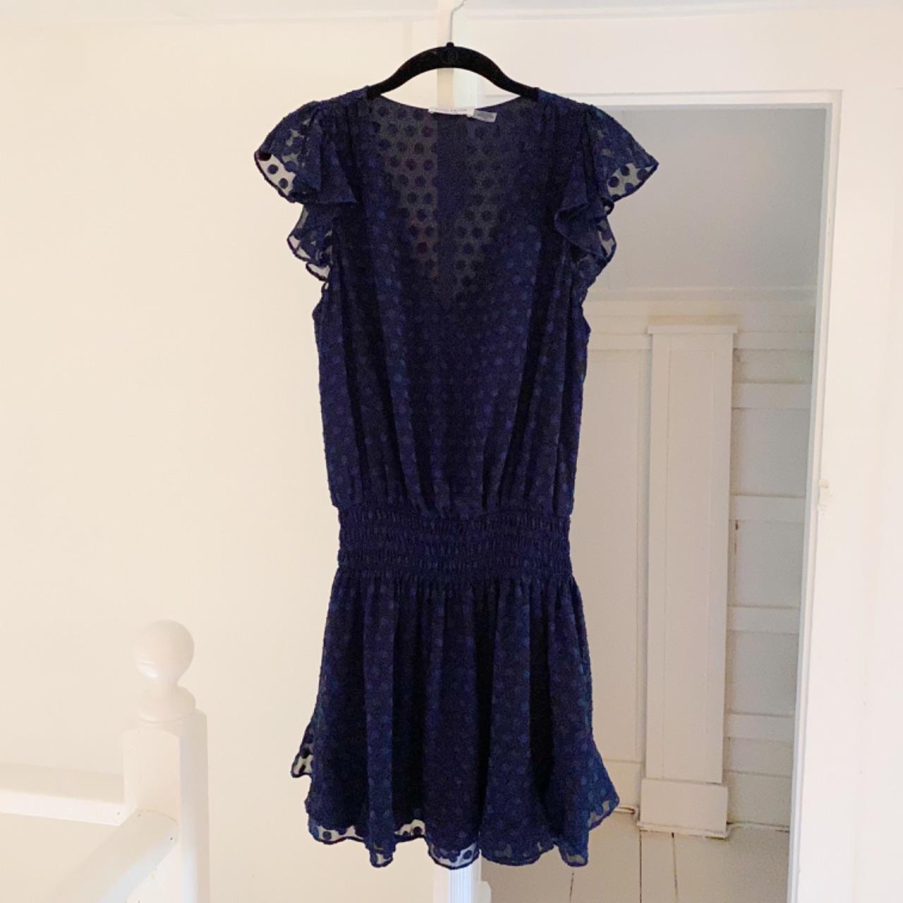 NWT Ramy Brook Simona navy blue ruffle smocked 2024 dress sheath women’s small