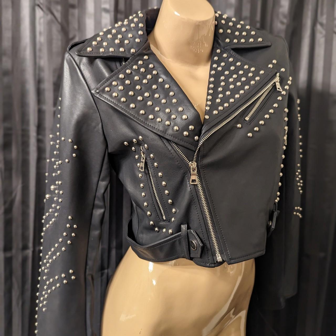 Faux leather studded jacket NWOT Size XL but fits... - Depop