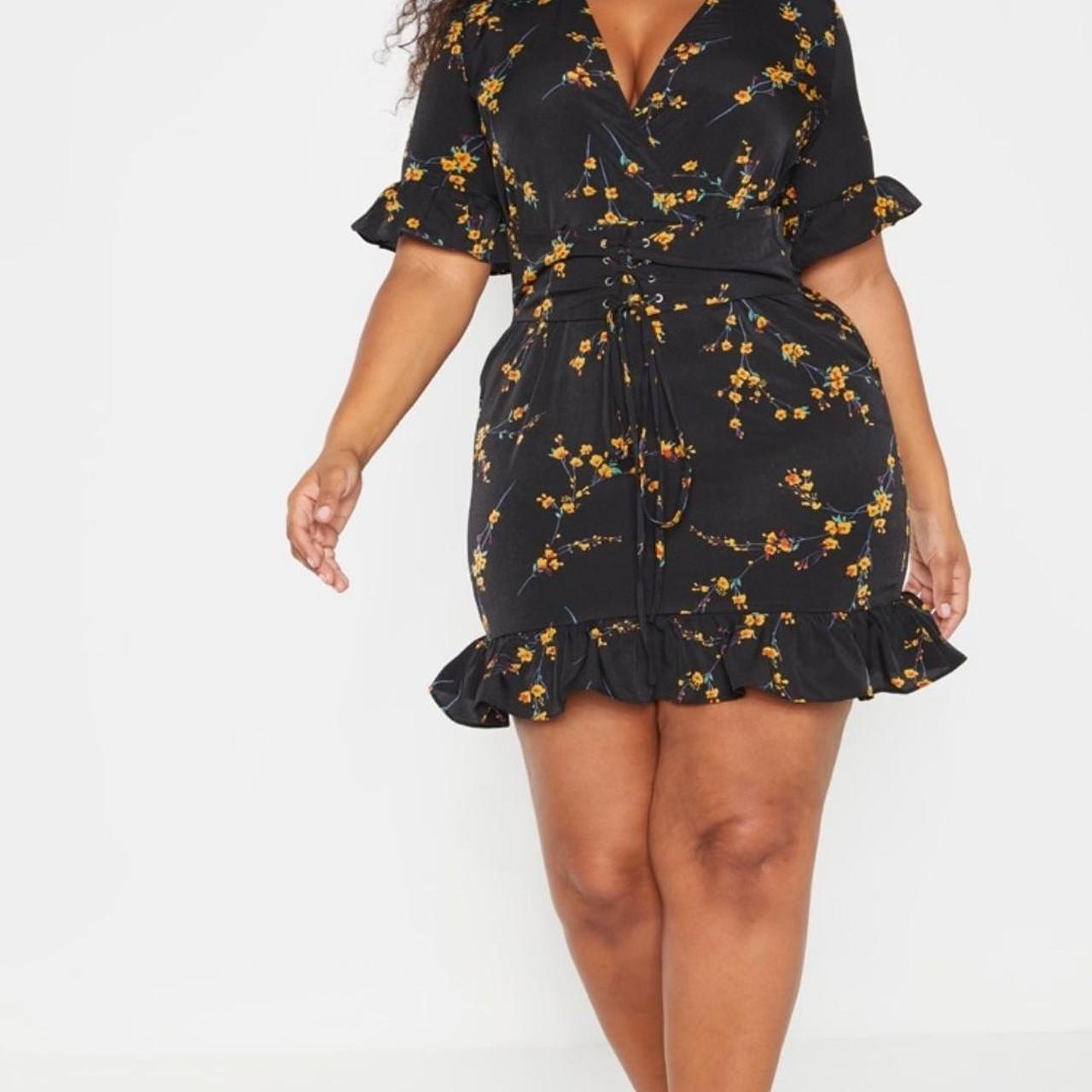 Plus Black Floral Corset Swing Dress