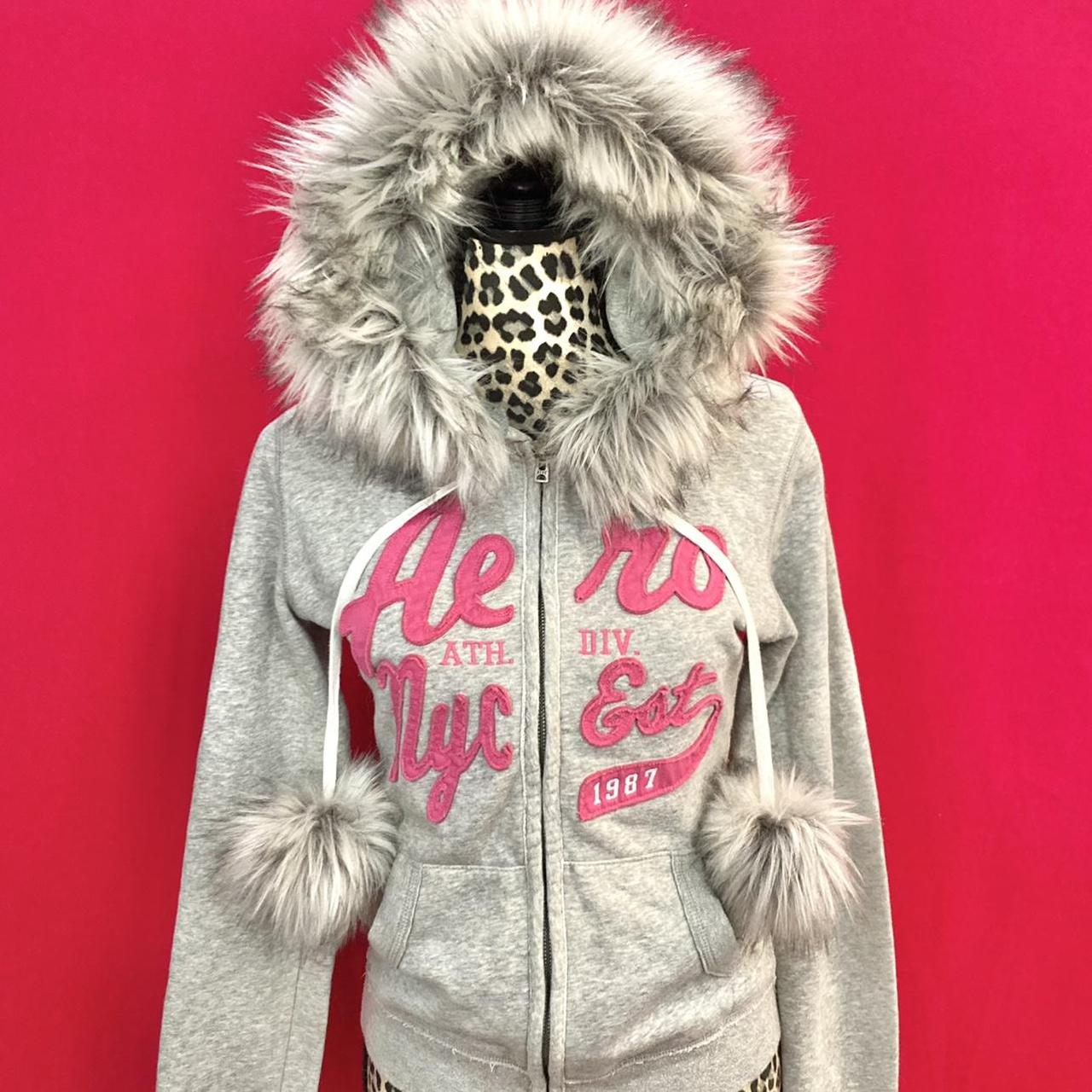 🎀Y2K Fur Zip Up🎀 ♡ cute girly hot pink aeropostale... - Depop