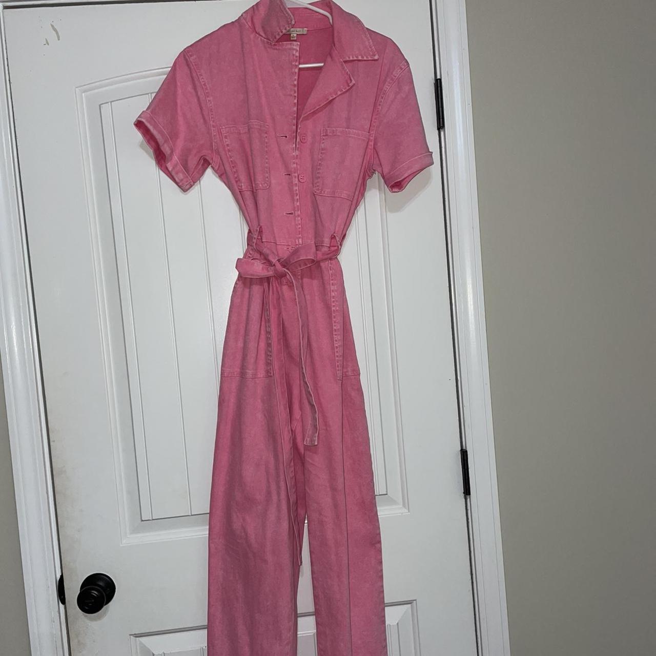 PINK JEAN JUMPSUIT Worn once great condition Size... Depop