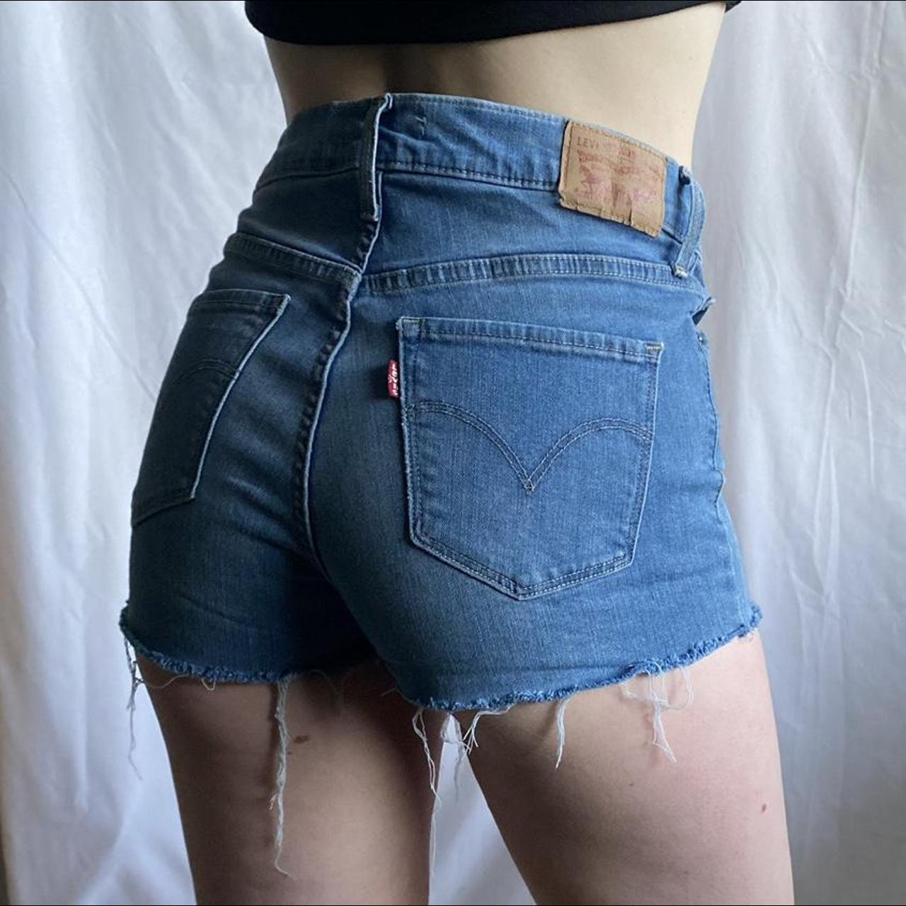 Mid High Rise Cut Off Levis Light Blue Wash Short Depop