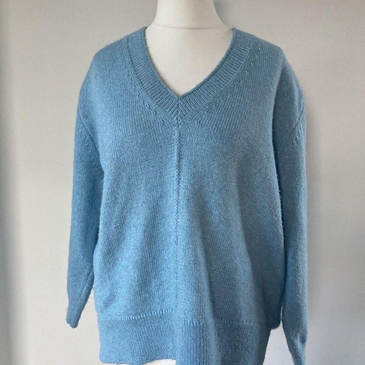 Zara Large Chunky Wool Blend Knitted Jumper Sky Blue... - Depop