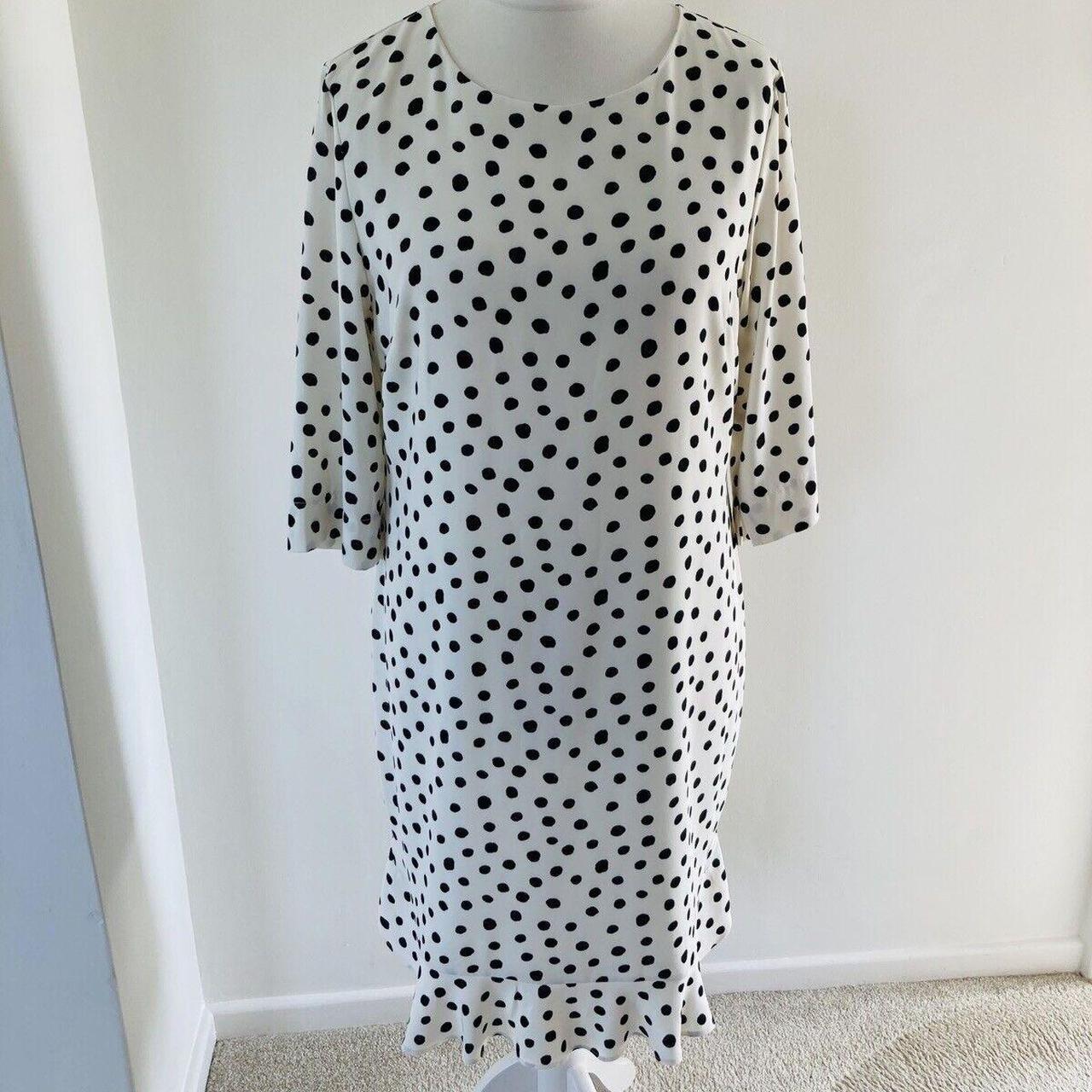 Sosandar 14 White Polka Dot Lined Shift Dress Ruffle... - Depop